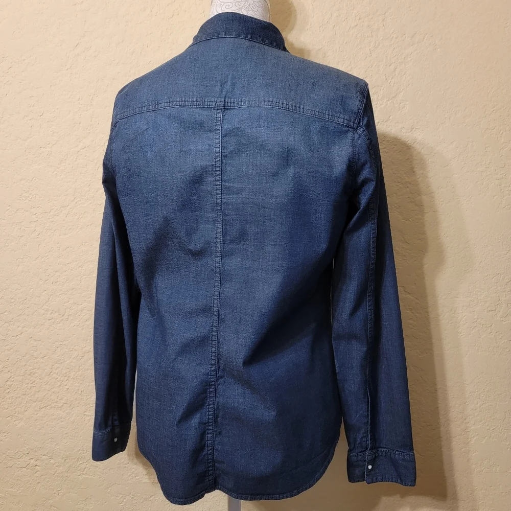 Calvin Klein Women's Denim Long Sleeve Button Down Shirt Sz L - Picture 2 of 6